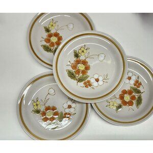 4- Stoneware 6" Plates, Mountain Wood Collection Trellis Blossom Vintage Floral
